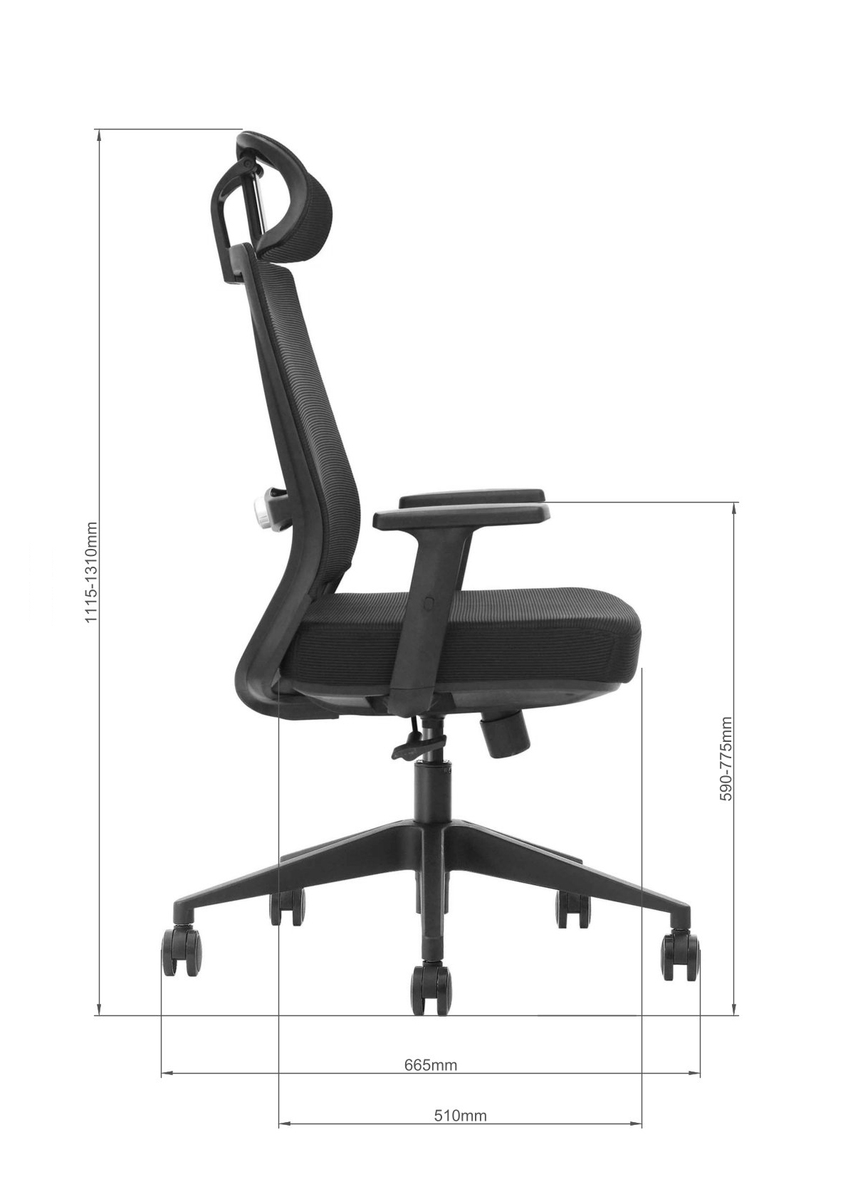 Wymiary fotela Ergonaut NEST Czarny - widok z boku